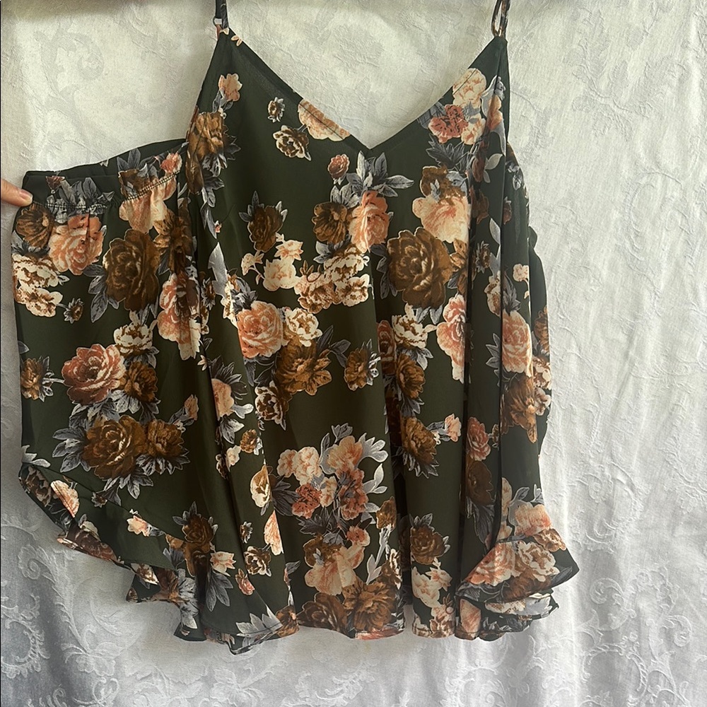 Floral Sleeveless Top - Green and Brown